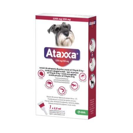 Ataxxa 1250mg/250mg - krople dla na pchły, kleszcze i komary dla psa o wadze 10-25kg